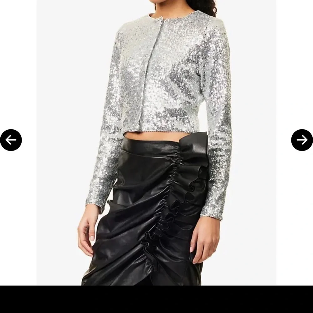 Good American Sparkling Silver Sequin Long Sleeve Top